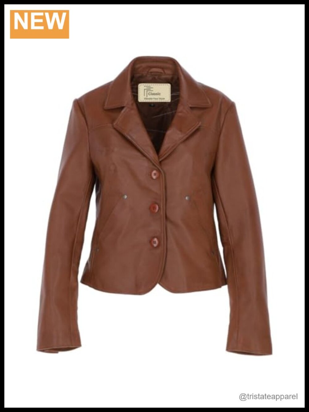 Women's Leather Blazer - Slimfit 3 Button Short Length Lambskin Suit Jacket